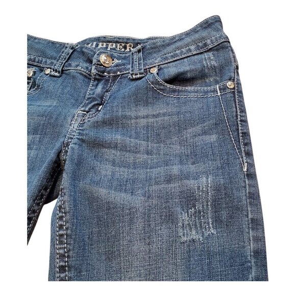 ZIPPER Premium SZ 9 Bootcut Embroidered Rhinestones Stretch Blue Jeans - Picture 6 of 10